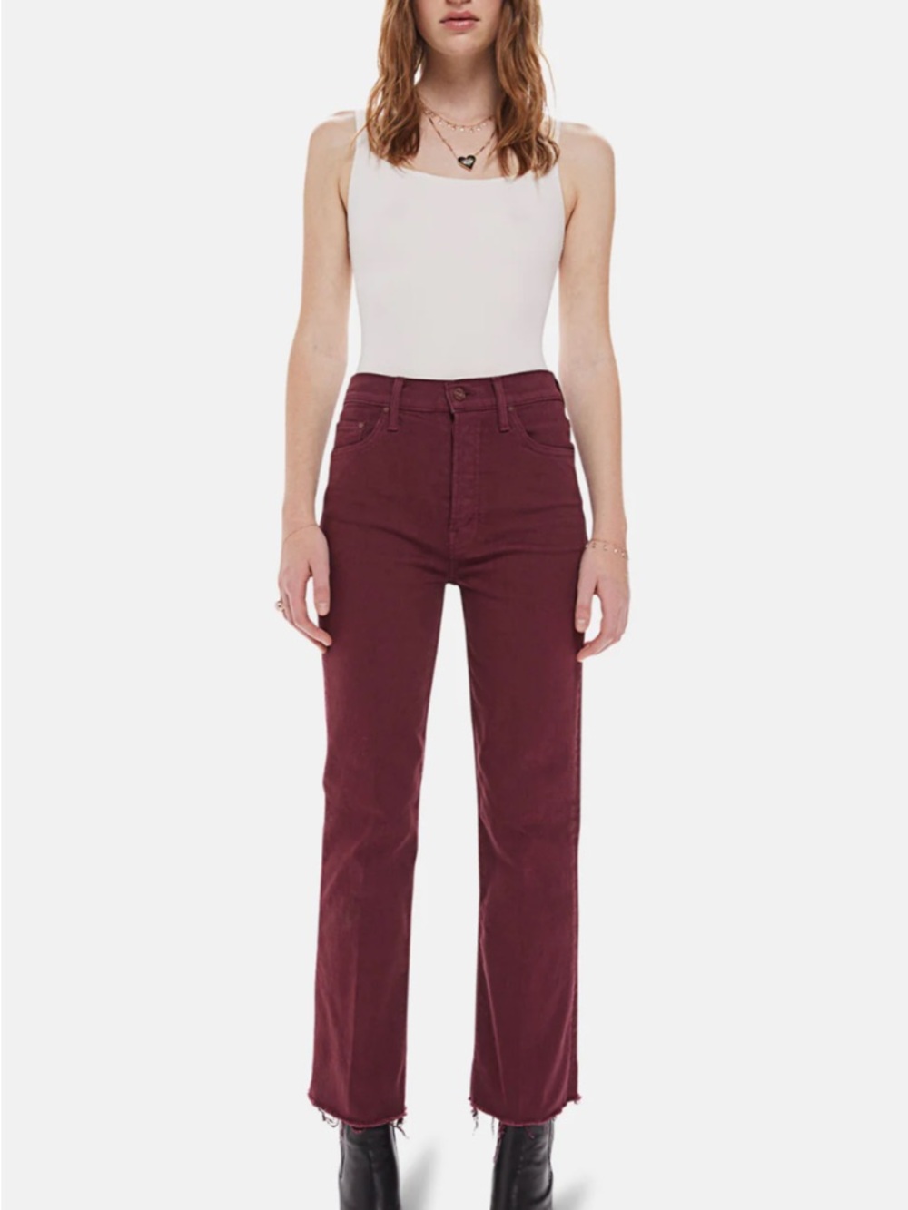 Mother the Tripper Ankle Fray in Burgundy